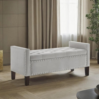Panca Contenitore Imbottita con Bottoni e Borchie – Pouf Ottomano da Fondo Letto