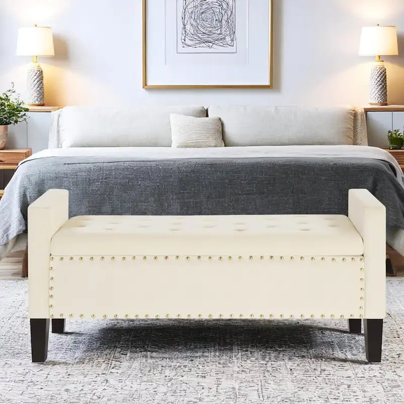 Panca Contenitore Imbottita con Bottoni e Borchie – Pouf Ottomano da Fondo Letto
