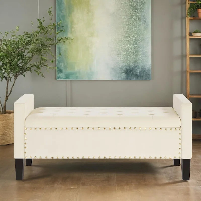 Panca Contenitore Imbottita con Bottoni e Borchie – Pouf Ottomano da Fondo Letto