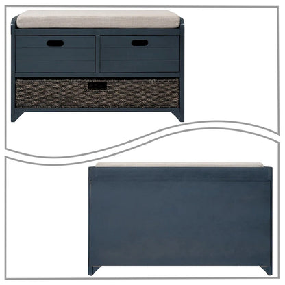 Panca in legno in stile Farmhouse moderno con 2 cassetti e un cesto portaoggetti intrecciato