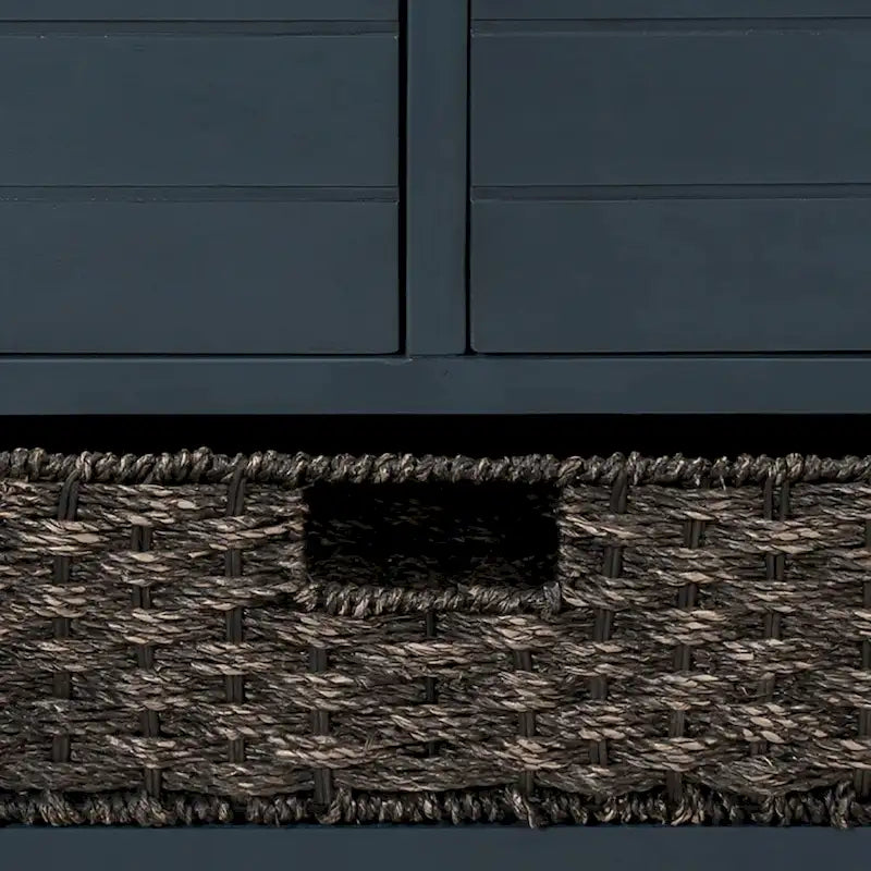 Panca in legno in stile Farmhouse moderno con 2 cassetti e un cesto portaoggetti intrecciato