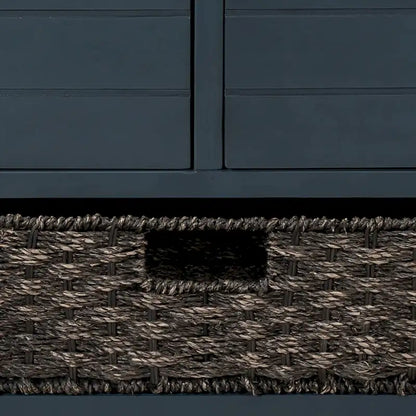 Panca in legno in stile Farmhouse moderno con 2 cassetti e un cesto portaoggetti intrecciato