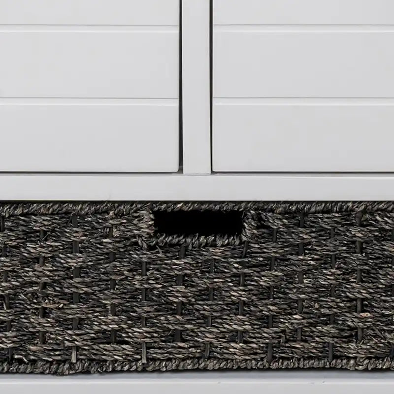 Panca in legno in stile Farmhouse moderno con 2 cassetti e un cesto portaoggetti intrecciato