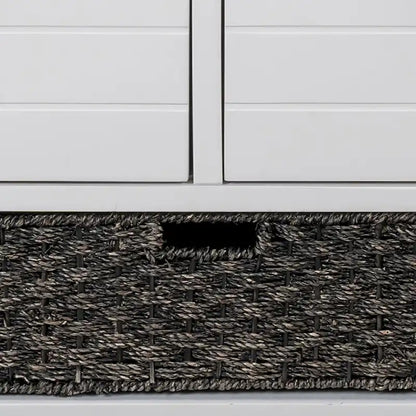 Panca in legno in stile Farmhouse moderno con 2 cassetti e un cesto portaoggetti intrecciato