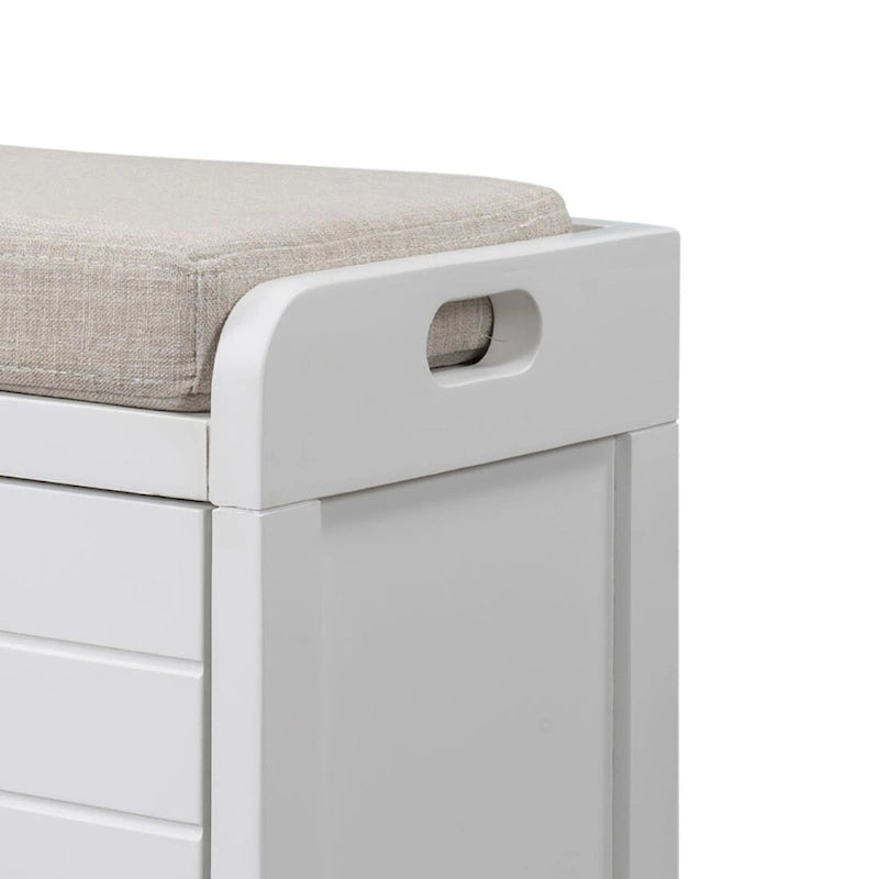 Panca in legno in stile Farmhouse moderno con 2 cassetti e un cesto portaoggetti intrecciato