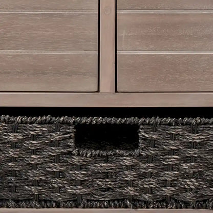 Panca in legno in stile Farmhouse moderno con 2 cassetti e un cesto portaoggetti intrecciato