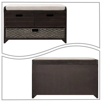 Panca in legno in stile Farmhouse moderno con 2 cassetti e un cesto portaoggetti intrecciato