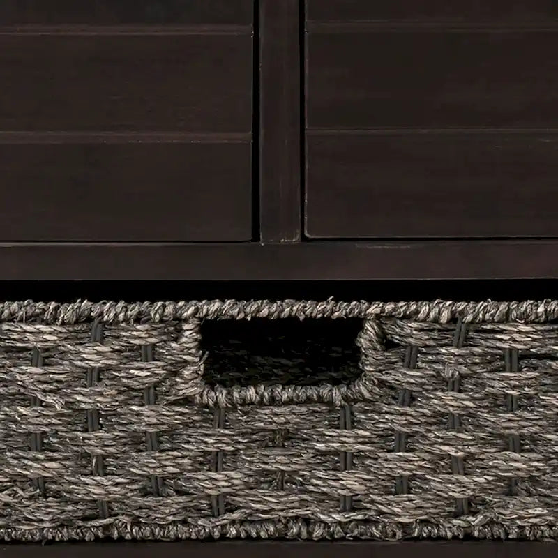 Panca in legno in stile Farmhouse moderno con 2 cassetti e un cesto portaoggetti intrecciato