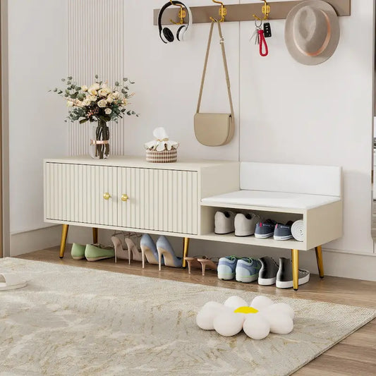 Modern Shoe Storage Bench with Hidden Storage and Upholstered Cushions for Bedside Living Room and Entryway