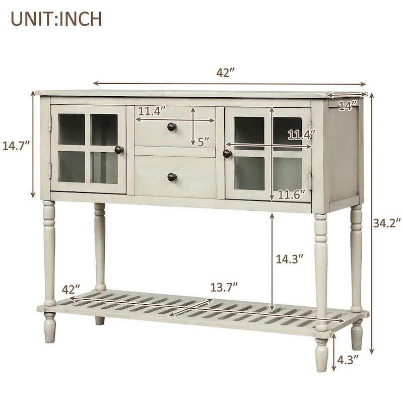 Madia Consolle con Ripiano Inferiore, Credenza Contenitore da Soggiorno in Legno/Vetro Stile Rustico (Grigio Antico)