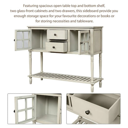 Madia Consolle con Ripiano Inferiore, Credenza Contenitore da Soggiorno in Legno/Vetro Stile Rustico (Grigio Antico)
