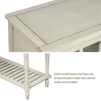 Madia Consolle con Ripiano Inferiore, Credenza Contenitore da Soggiorno in Legno/Vetro Stile Rustico (Grigio Antico)
