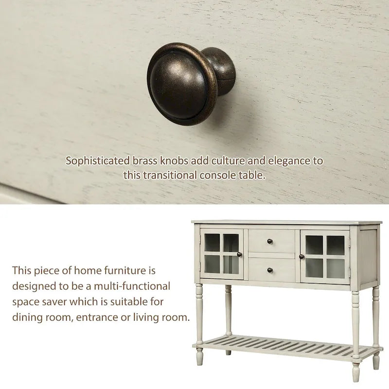 Madia Consolle con Ripiano Inferiore, Credenza Contenitore da Soggiorno in Legno/Vetro Stile Rustico (Grigio Antico)