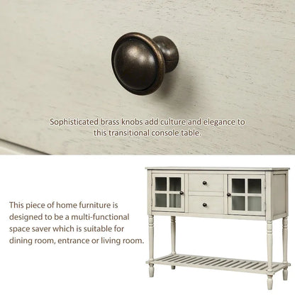 Madia Consolle con Ripiano Inferiore, Credenza Contenitore da Soggiorno in Legno/Vetro Stile Rustico (Grigio Antico)