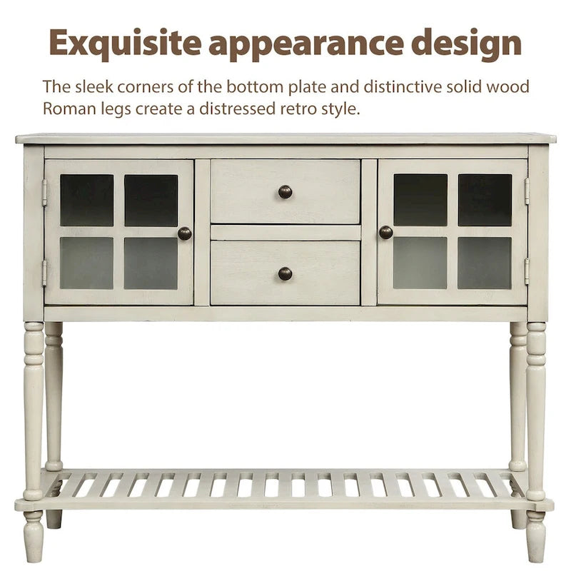 Madia Consolle con Ripiano Inferiore, Credenza Contenitore da Soggiorno in Legno/Vetro Stile Rustico (Grigio Antico)