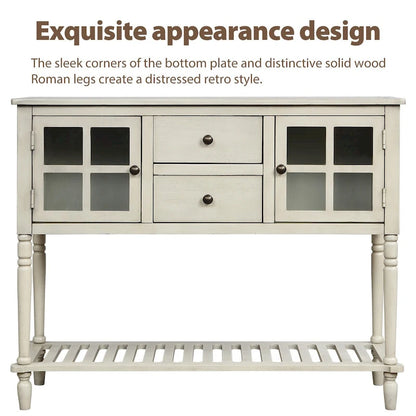 Madia Consolle con Ripiano Inferiore, Credenza Contenitore da Soggiorno in Legno/Vetro Stile Rustico (Grigio Antico)