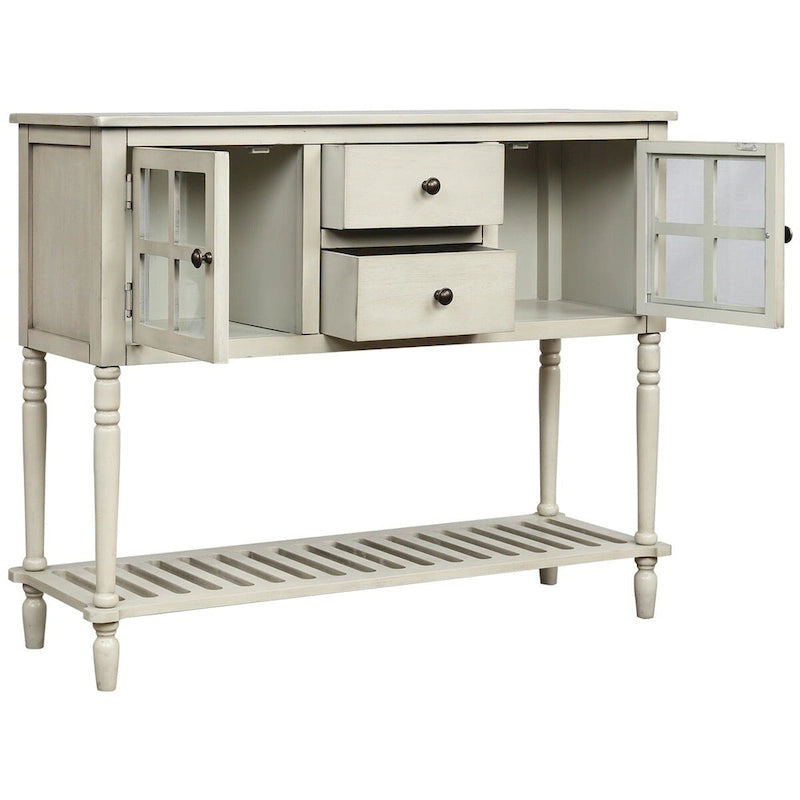 Madia Consolle con Ripiano Inferiore, Credenza Contenitore da Soggiorno in Legno/Vetro Stile Rustico (Grigio Antico)