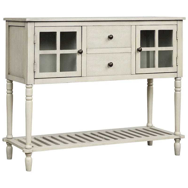 Madia Consolle con Ripiano Inferiore, Credenza Contenitore da Soggiorno in Legno/Vetro Stile Rustico (Grigio Antico)
