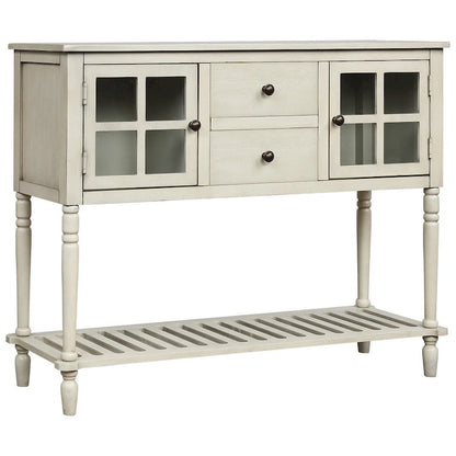 Madia Consolle con Ripiano Inferiore, Credenza Contenitore da Soggiorno in Legno/Vetro Stile Rustico (Grigio Antico)