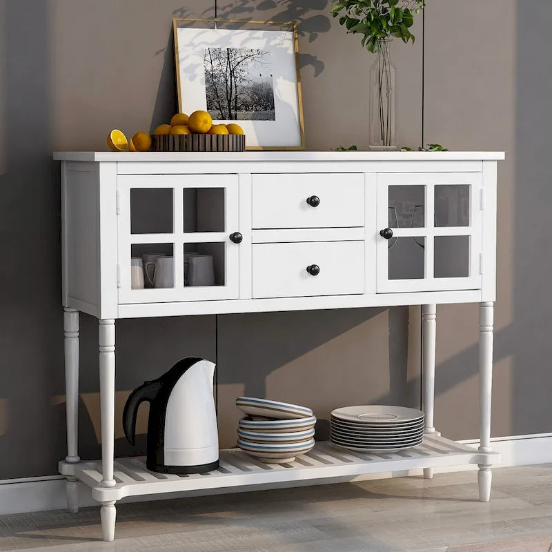 Madia Consolle con Ripiano Inferiore, Credenza Contenitore da Soggiorno in Legno/Vetro Stile Rustico (Grigio Antico)