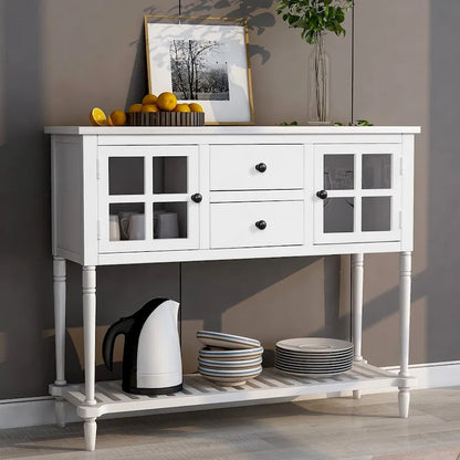 Madia Consolle con Ripiano Inferiore, Credenza Contenitore da Soggiorno in Legno/Vetro Stile Rustico (Grigio Antico)