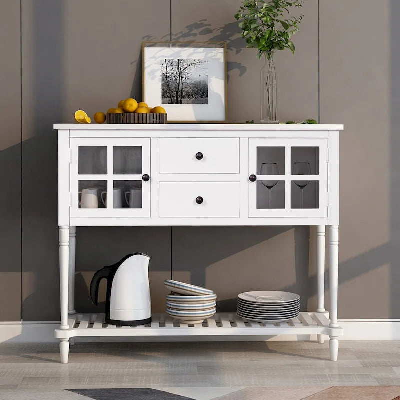 Madia Consolle con Ripiano Inferiore, Credenza Contenitore da Soggiorno in Legno/Vetro Stile Rustico (Grigio Antico)