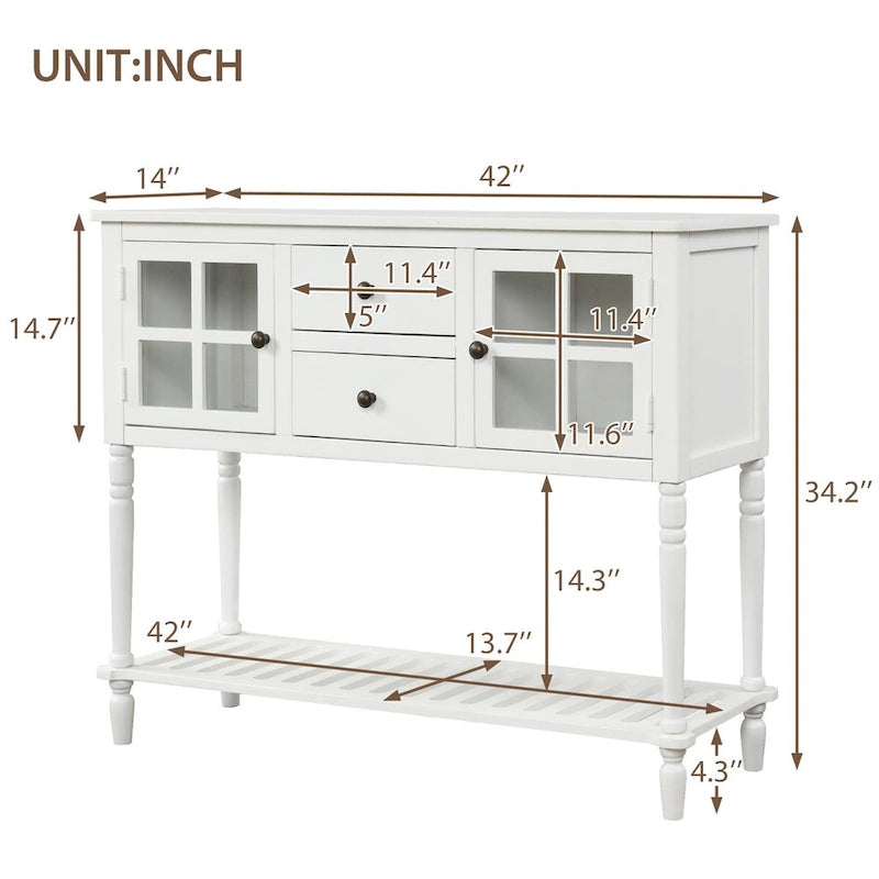 Madia Consolle con Ripiano Inferiore, Credenza Contenitore da Soggiorno in Legno/Vetro Stile Rustico (Grigio Antico)
