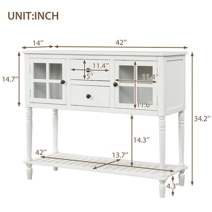 Madia Consolle con Ripiano Inferiore, Credenza Contenitore da Soggiorno in Legno/Vetro Stile Rustico (Grigio Antico)