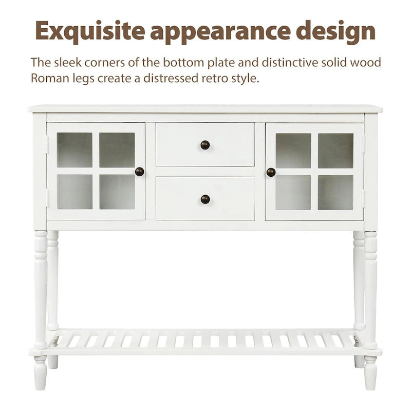 Madia Consolle con Ripiano Inferiore, Credenza Contenitore da Soggiorno in Legno/Vetro Stile Rustico (Grigio Antico)