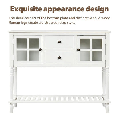 Madia Consolle con Ripiano Inferiore, Credenza Contenitore da Soggiorno in Legno/Vetro Stile Rustico (Grigio Antico)