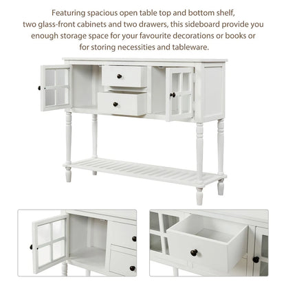 Madia Consolle con Ripiano Inferiore, Credenza Contenitore da Soggiorno in Legno/Vetro Stile Rustico (Grigio Antico)