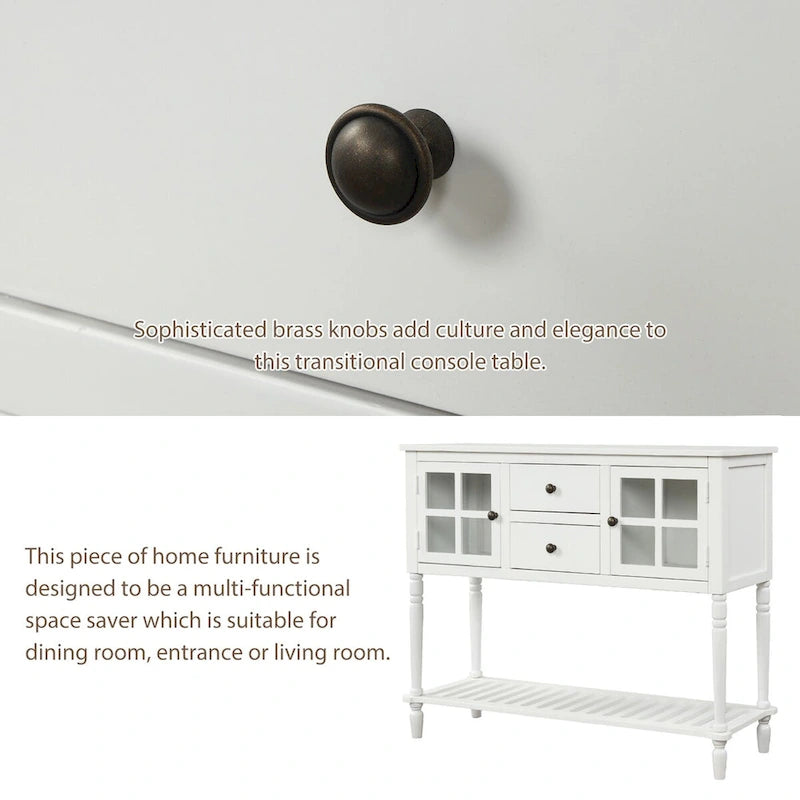 Madia Consolle con Ripiano Inferiore, Credenza Contenitore da Soggiorno in Legno/Vetro Stile Rustico (Grigio Antico)