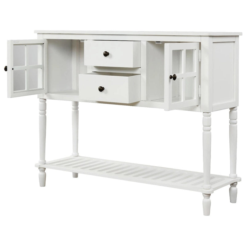 Madia Consolle con Ripiano Inferiore, Credenza Contenitore da Soggiorno in Legno/Vetro Stile Rustico (Grigio Antico)