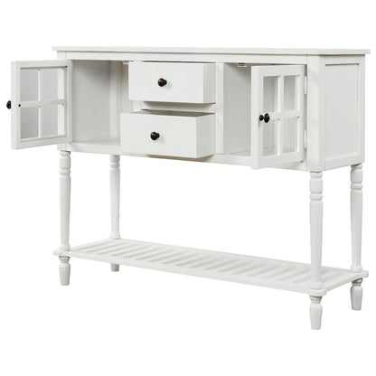 Madia Consolle con Ripiano Inferiore, Credenza Contenitore da Soggiorno in Legno/Vetro Stile Rustico (Grigio Antico)