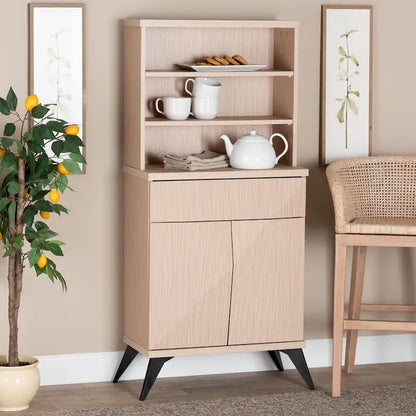 Draper Mid-Century Modern Two-Tone Light Brown and Black Wood Kitchen Cabinet