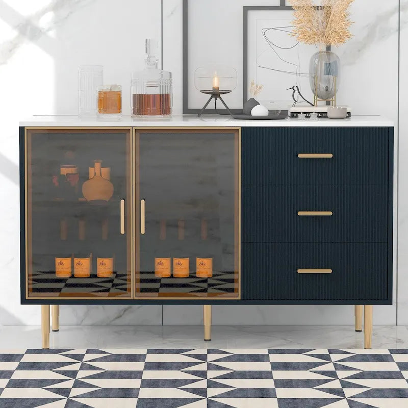 Madia moderna con gambe in metallo color oro