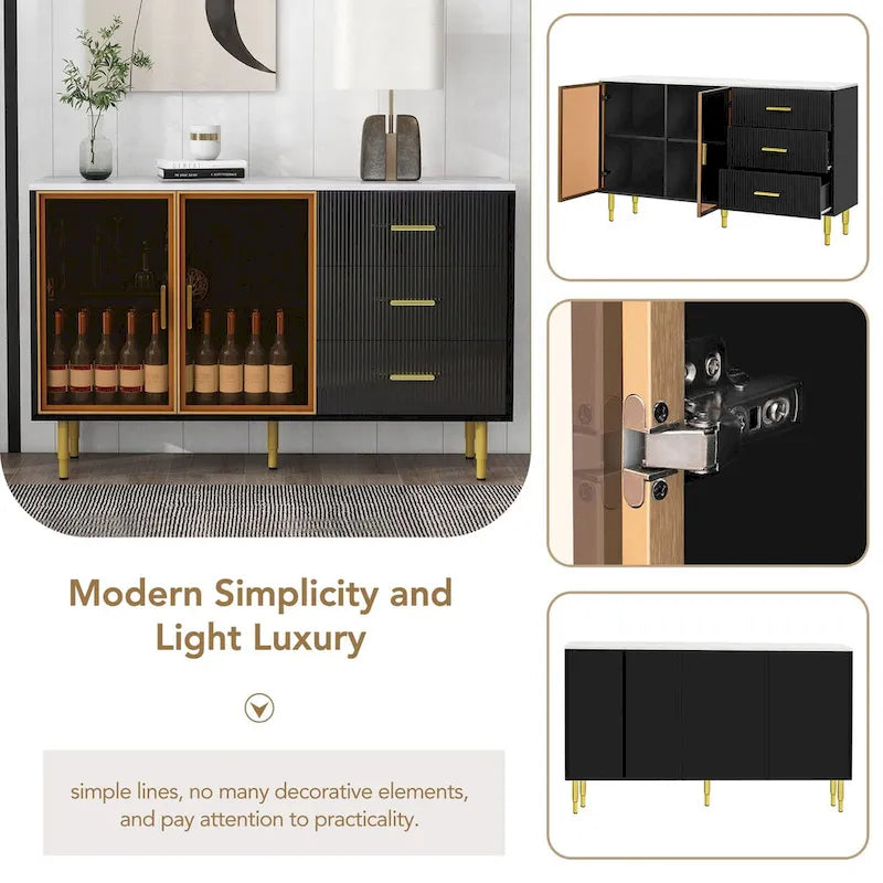 Madia moderna con gambe in metallo color oro