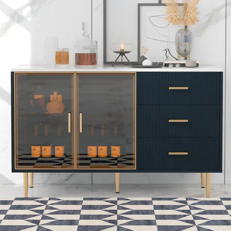 Madia moderna con gambe in metallo color oro