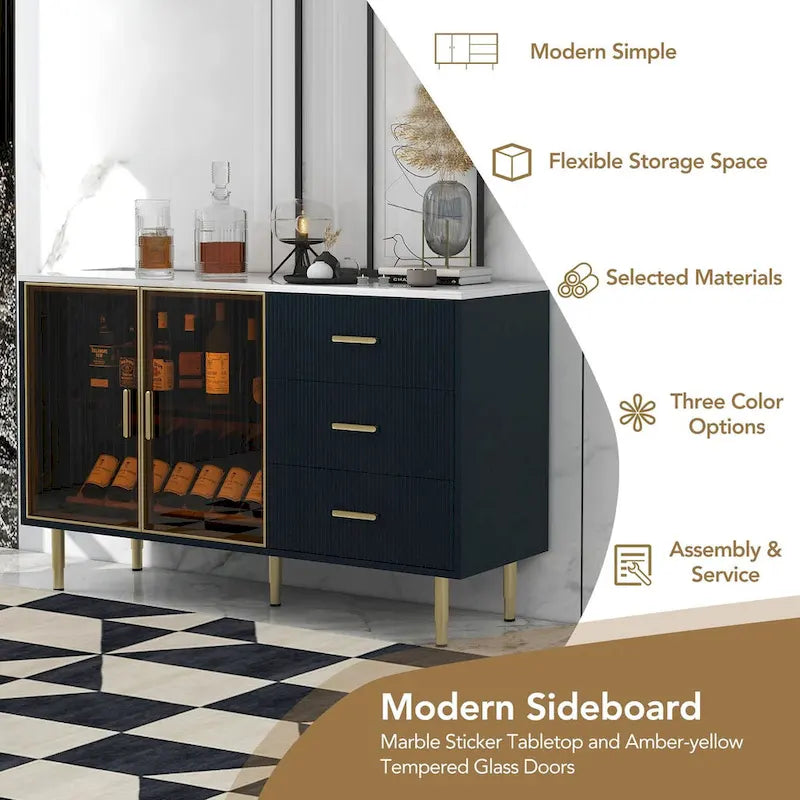 Madia moderna con gambe in metallo color oro