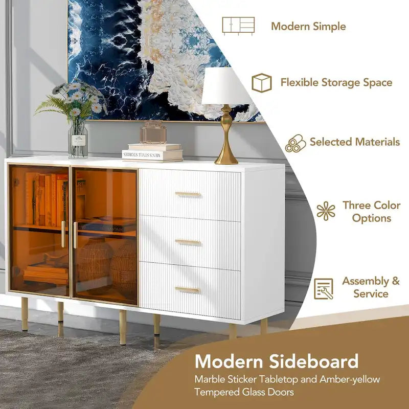 Madia moderna con gambe in metallo color oro
