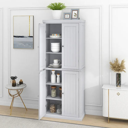 Dispensa Alta Autoportante da Cucina, Mobile Contenitore Organizer con 4 Ante e Ripiani Regolabili
