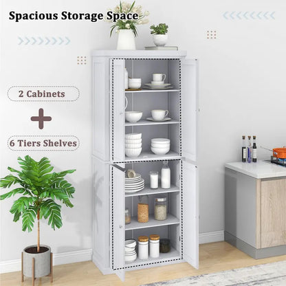 Dispensa Alta Autoportante da Cucina, Mobile Contenitore Organizer con 4 Ante e Ripiani Regolabili