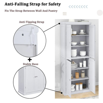 Dispensa Alta Autoportante da Cucina, Mobile Contenitore Organizer con 4 Ante e Ripiani Regolabili