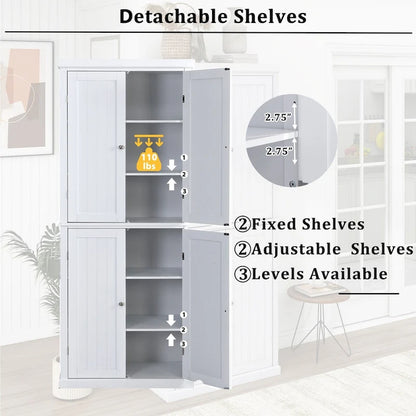 Dispensa Alta Autoportante da Cucina, Mobile Contenitore Organizer con 4 Ante e Ripiani Regolabili