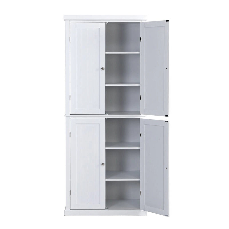 Dispensa Alta Autoportante da Cucina, Mobile Contenitore Organizer con 4 Ante e Ripiani Regolabili