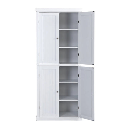 Dispensa Alta Autoportante da Cucina, Mobile Contenitore Organizer con 4 Ante e Ripiani Regolabili