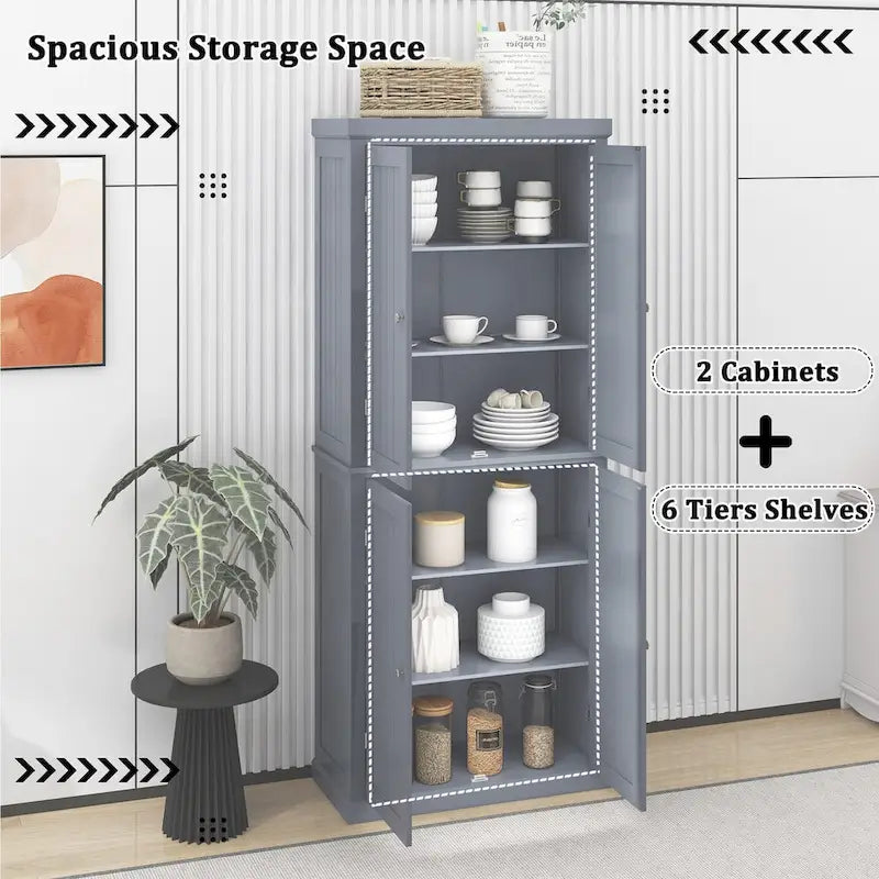 Dispensa Alta Autoportante da Cucina, Mobile Contenitore Organizer con 4 Ante e Ripiani Regolabili
