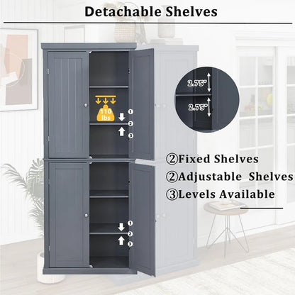 Dispensa Alta Autoportante da Cucina, Mobile Contenitore Organizer con 4 Ante e Ripiani Regolabili