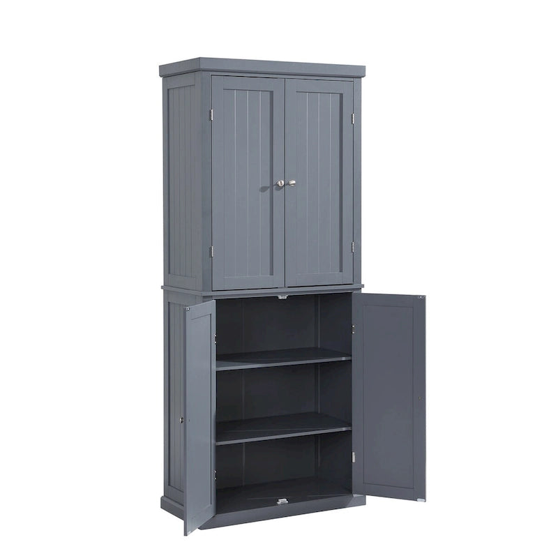 Dispensa Alta Autoportante da Cucina, Mobile Contenitore Organizer con 4 Ante e Ripiani Regolabili