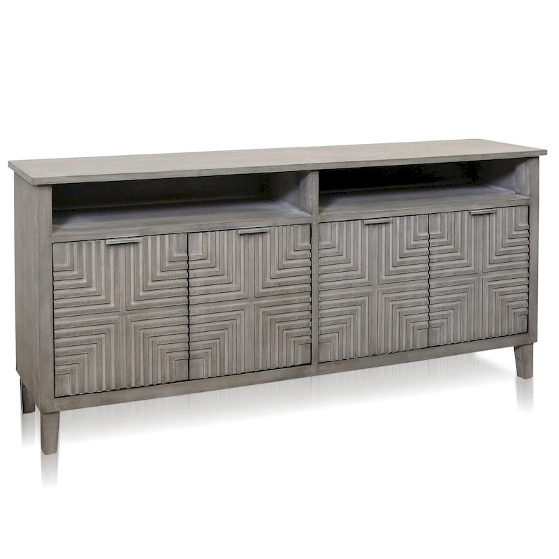 Credenza Quadrant - Quattro ante con motivo geometrico - Finitura Grigio Spazzolato